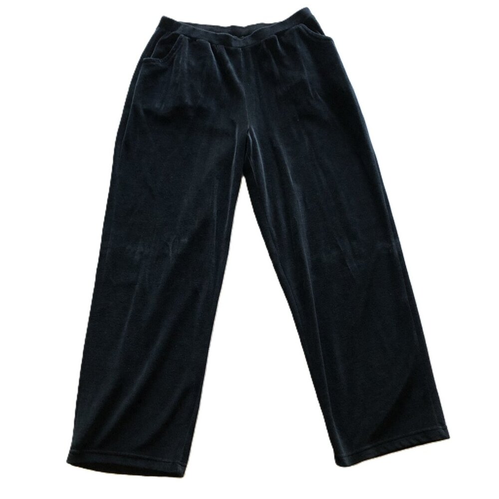 Sport Savvy Velour Pants Size L Elastic Waist 31 Relaxed Pull on Pockets Black